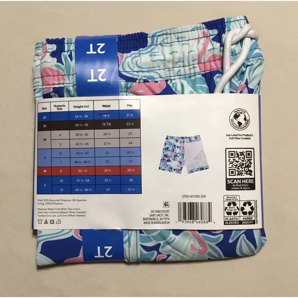 Boys Resort Swim Trunks With Built-In Liner By‎ Member's Mark 2T Flamingos